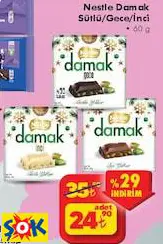 NESTLE DAMAK SÜTLÜ/GECE/İNCİ ÇİKOLATA 60 G
